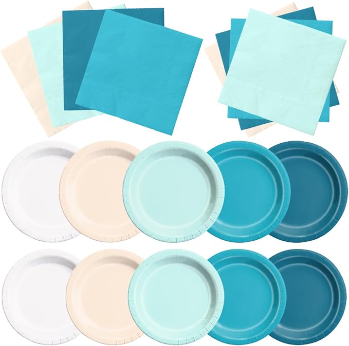 CMUSKO Beach Birthday Party Decorations - 60pcs Pool Summer Plates and Napkins Blue Hawaiian Beach Ocean Tableware
