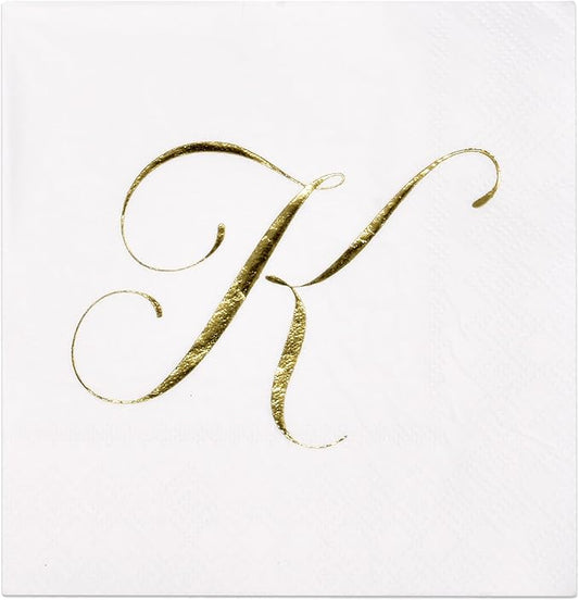 Gift Boutique 100 Gold Monogram Cocktail Napkins Letter K Disposable Paper Pack Elegant Metallic Golden Foil Hand Napkin for Powder Room Wedding Holiday Birthday Party Baby Shower Decorative Towels