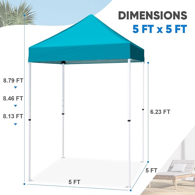 COOS BAY 5x5 Pop Up Canopy Tent, Portable Lightweight Sun Shelter with Carry Bag, Easy Setup Outdoor Canopy for Beach, Camping, Sports & Backyard Shade, Turquoise