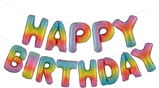 Rainbow Happy Birthday Banner Foil Letter Balloon, 14 Inch 3D Colorful Patterned Reusable Mylar Foil Letters, Birthday Decorations (Birthday Banner 4)