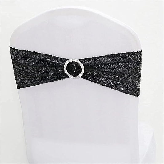 Sequin Chair Sashes Spandex, Pack of 6 Sequin Stretch with Buckle Chair Bands for Wedding Banquet Birthday Graduation Party Anniversary Prom Celebration Chair Decorations… (Black, 100pcs)