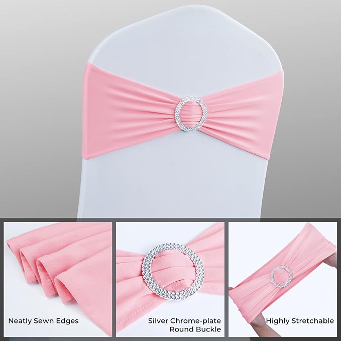 Babenest Spandex Chair Sashes Bows 50PCS Premium Stretch Chair Cover Band with Buckle Slider Universal Elastic Chair Ties for Wedding Party Ceremony Reception Banquet Decoration (Dusty Pink)