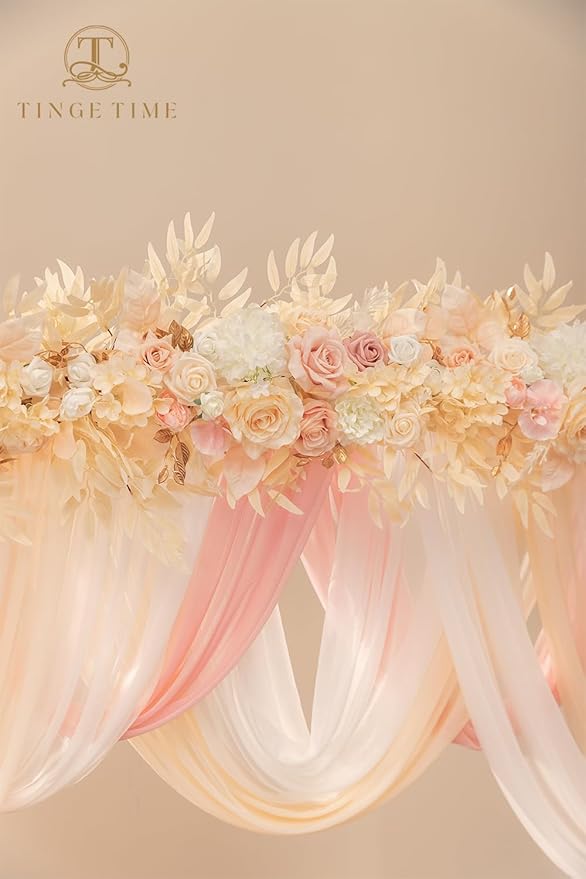 TINGE TIME Champagne Pink Flower Garlands, 2 PCS Artificial Eucalyptus Garlands, Handcraft Artificial Rose Arch Flowers for Wedding Arch Sweetheart Table Ceremony Backdrop Decorations for Home