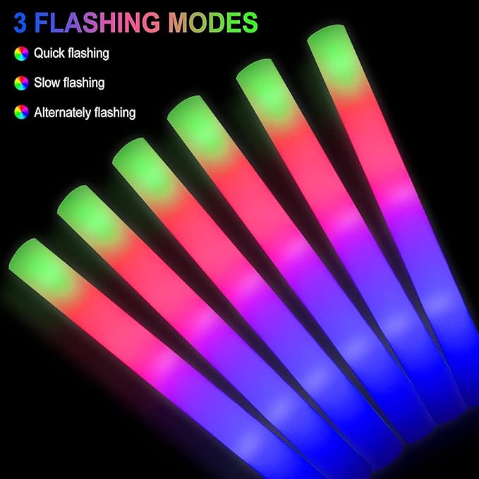 199pcs Glow Sticks Bulk,Led Foam Sticks 3 Flashing Modes light up foam sticks Glow in The Dark Party Supplies glow sticks for Wedding Christmas , Birthday ,Concerts, DJ
