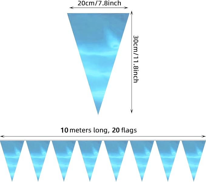 130FT LightBlue Triangle Pennant Banner Flag Metallic Fabric Bunting Garland for Christmas Graduation Wedding Engagement Anniversary Bachelorette Birthday Bridal Shower Valentines Hen Party Supplies