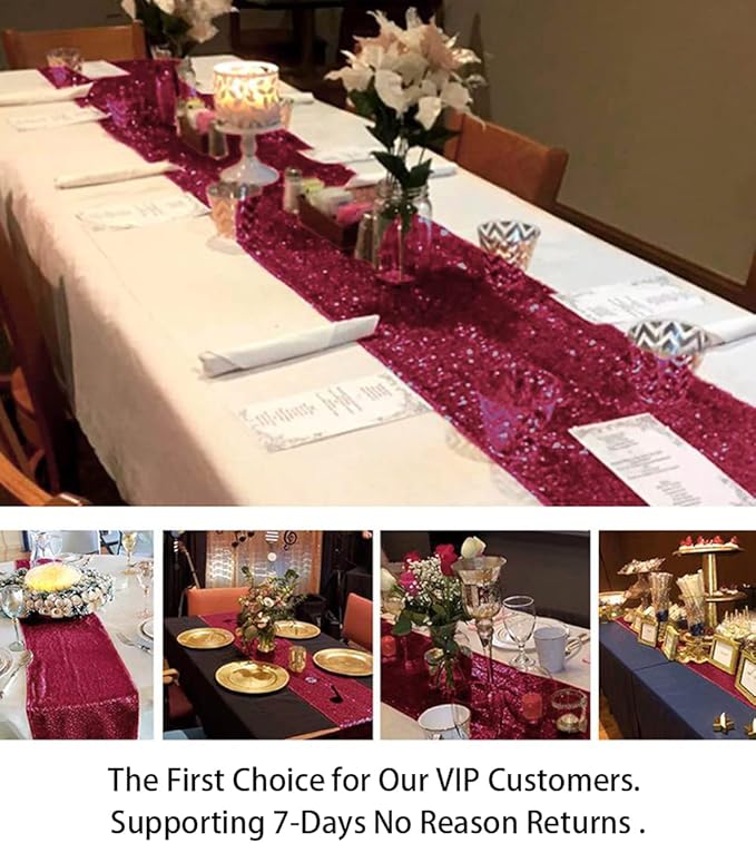 ShinyBeauty Sequin Table Runner Burgundy 12x108-Inch Runner Wine Table Covers for Party Bridal Shower Decorations -1025S