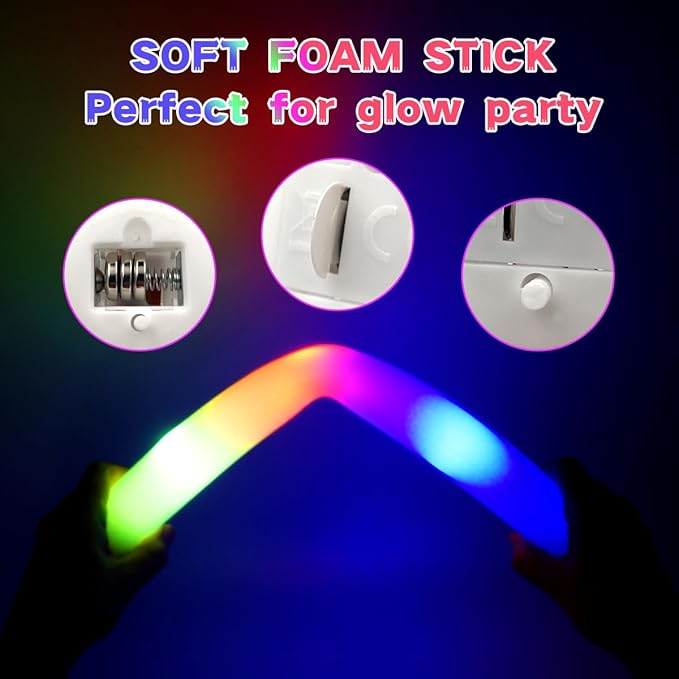 Foam Glow Sticks for Party Pack: Wedding Essentials Parties Supplies Bulk - 3Modes Colorful Flashing Led Light Up Dark Stick - Dance Floor Props for Birthday Carnival Raves Concert (98 PK / SET)