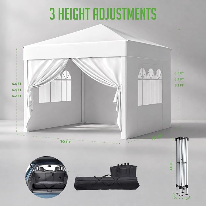 Upgraded 18% Thicker 420D Fabric Tearproof 10x10 Pop Up Canopy Tent with 4 Side Wall, 3 Steps Easy Setup, Durable Steel Truss, Outdoor Sun Shade for Events, Parties, Camping Durable Steel Truss
