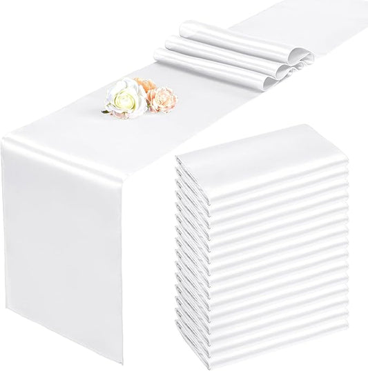 15 Pack Satin Table Runners 12 x 108 Inch Long White Table Runners for Rectangle Round Tables, Smooth Satin Table Runner for Wedding,Birthday Party Banquets Graduation Engagements Decoration