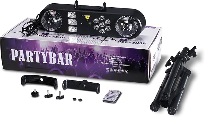 Telbum DJ Lights with Stand, 5 in 1 Party Bar Light Set with Rotating Ball, Strobe, UV, Colorful LED Par Light and Pattern, Sound Activated DJ Lighting System for Disco Stage Gig Band Wedding