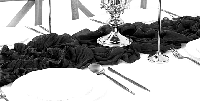 MDS Pack of 20 Cheesecloth Table Runner 35x170 Inch, 14FT Long Gauze Cheese Cloth Table Runner for Wedding Party Birthday Bridal Shower Farmhouse Garden Boho Rustic Table Decoration - Black