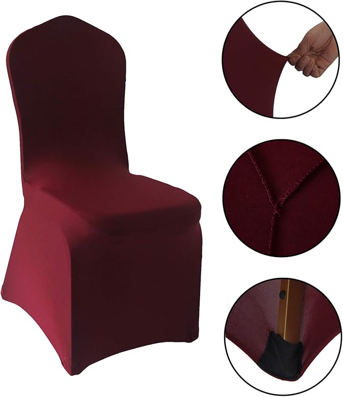 WELMATCH Burgundy Stretch Spandex Chair Covers - 50 PCS Wedding Events Party Universal Dining Decoration Scuba Elastic Chair Covers Good (Burgundy, 50)