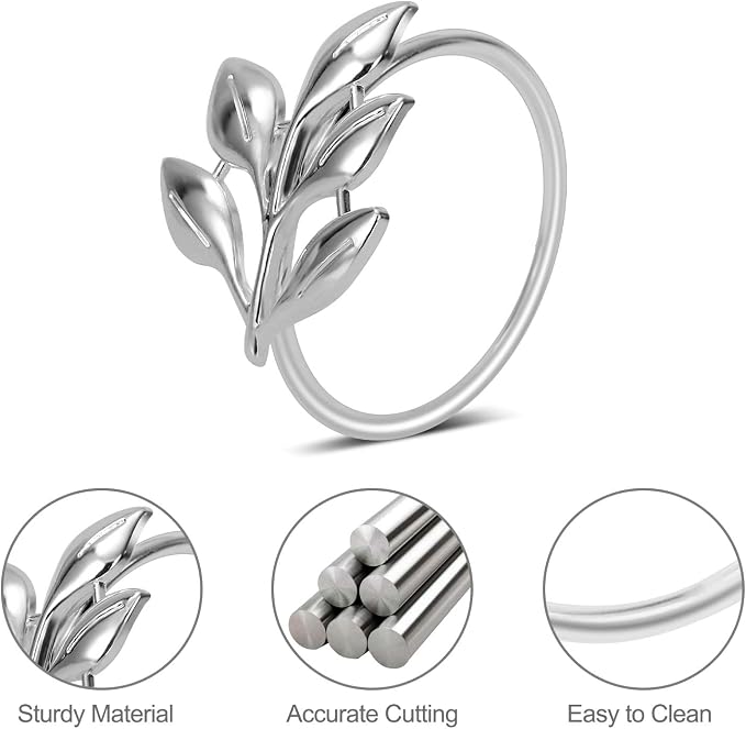 KPOSIYA Set of 20 Leaf Napkin Rings Metal Silver Napkin Holder Table Napkin Rings for Dinning Table Parties Everyday (Ye Zi-Silver 20)
