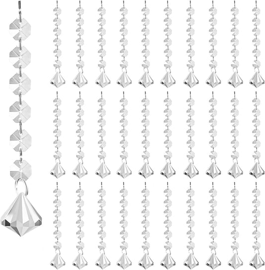 100 Pack Hanging Crystals - Clear Acrylic Prisms Pendant Ornaments for Christmas Tree, Centerpieces, Chandelier, Window & Home Decor, Ideal for Weddings, Parties Decorations (Diamond)