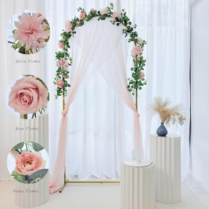 Artificial Flower Garland，6.5Ft Fake Dahlia Rose Flowers Garland Floral Eucalyptus Greenery Vine for Wedding Arch，Table Runner Centerpieces Backdrop Room Wall Hanging Plant Decor（Pink）