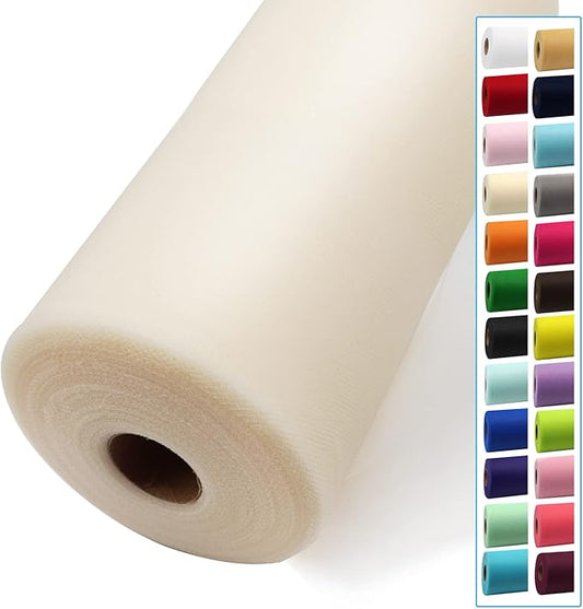 Ivory Tulle Fabric Rolls 54 Inch by 40 Yards Tulle Bolt Spool for Wedding Decorations DIY Tutu Baby Shower Table Skirt Ceiling Decor Birthday Party Craft Supplies