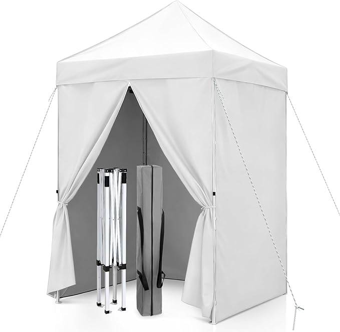 5x5 Pop Up Canopy Tent with Four Sidewalls, Instant Portable Beach Canopy, Outdoor Tent with Carry Bag for Camping, Sports, Tailgating, Events, White