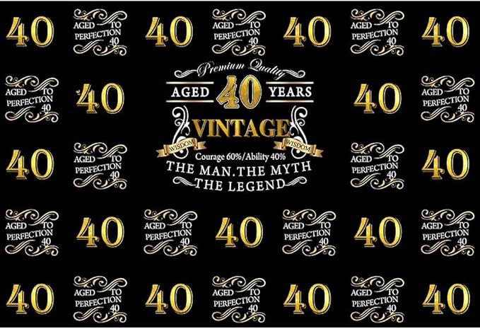 OERJU 5x3ft Happy 40th Birthday Backdrop for The Man The Myth The Legend Birthday Party Background Banner Black Gold Photography Photo Aged 40 Years Forty Birthday Back Drops Vinyl Studio Props