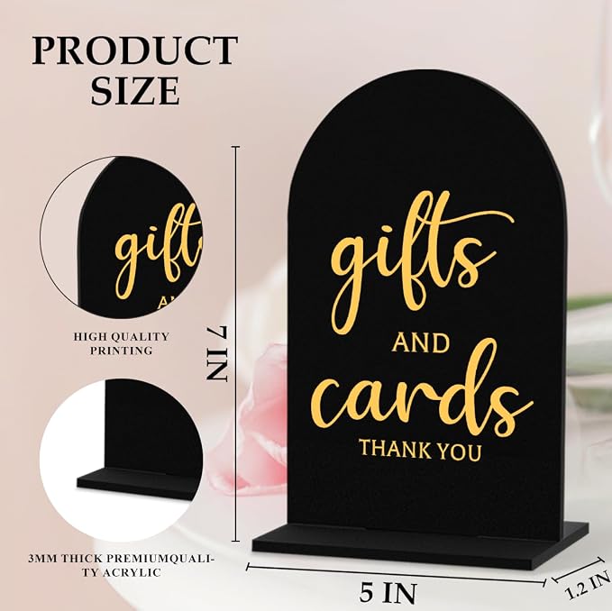 6 Pcs Wedding Sign Decor, Ceremony Sign, Wedding Sign for Reception & Event Party,Bridal Shower Decorations, Wedding Table Sign Accessories for Anniversary and Event 5x7 Inch Black Gold