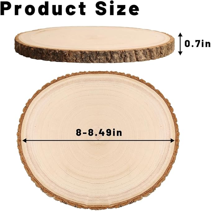 Wood Slices for Centerpieces 4pcs, Wood Rounds Cookies for Crafts, Rustic Wood Circles & Slabs, Wooden Discs for Tables Decor-for Art Projects and Rustic Weddings (4pcs 8-8.5 inch)