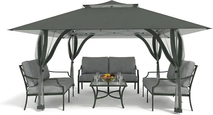 Pop Up Canopy Tent 13x13 FT with 4 Sidewall, Outdoor Easy Setup Gazebo with Wheeled Carry Bag, Heavy Duty Shelter with UV-Resistant Top, Portable Instant Shade for Garden Camping, Grey