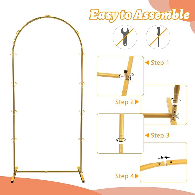 Wedding Arch Backdrop Stand Set of 2 Gold Metal Arch Frame 7.2FT & 6FT Backdrop Stand Wedding Arch Bracket Stand Birthday Party Balloon Arch
