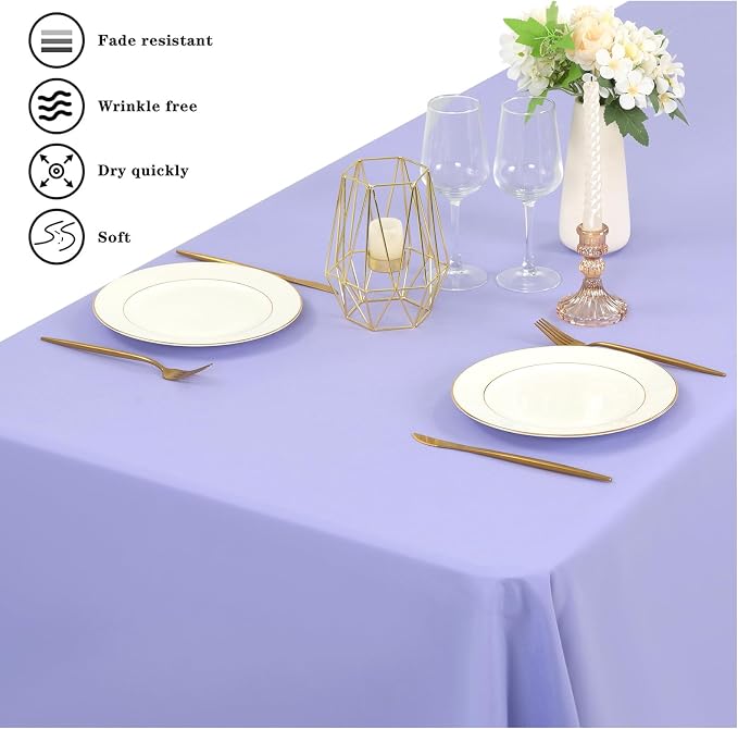 6 Pack Tablecloth 60 x 126 inch Polyester Table Cloth for 6 Foot Rectangle Tables,Stain and Wrinkle Resistant Washable Fabric Table Covers Polyester Lavender Table Clothes for Wedding,Party,Banquet