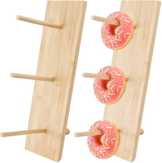 DICOSMETIC 2 Sets Donut Stand Wood Donut Wall Display Stand Donuts Display Board with 3Pcs Stick Reusable Dessert Table Board Doughnut Holder for Christmas Wedding Birthday Party Table Decoration