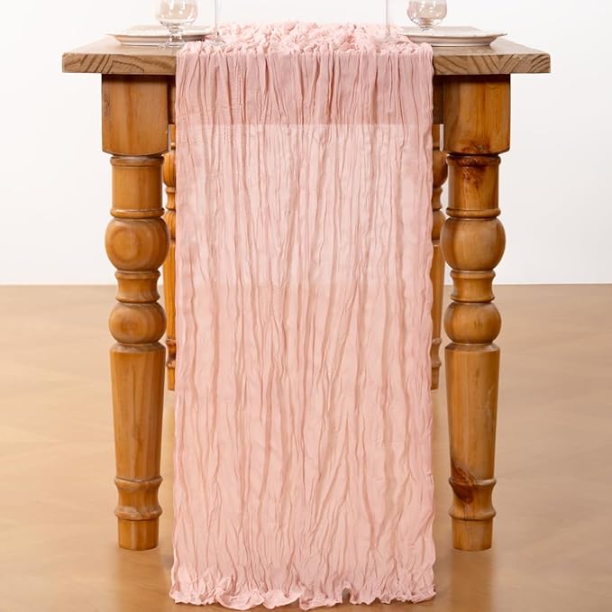 DeZerlor Pink Cheesecloth Table Runner 10 Pack Spring Easter Table Runners Boho Gauze 120 Inches Light Pink Cheese Cloth Table Decor for Wedding Bridal Baby Shower Parties