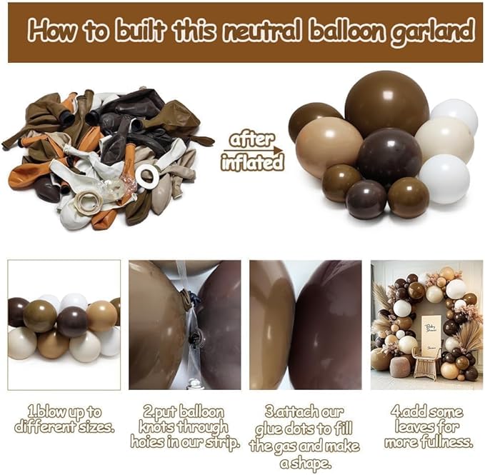 Brown Nude Balloon Arch Kit Double Stuffed Neutral Blush White Sand Balloon Garland Latex Coffee Tan Cream Balloons for Baby Shower Birthday Boho Woodland Wild Bridal Bear Wedding Party Decor
