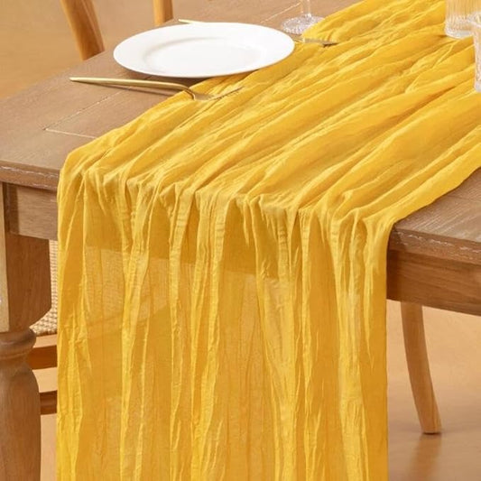 Gold Cheesecloth Table Runner 12pcs 10FT Boho Rustic Sheer Gauze Cheese Cloth Table Runner 35x120 Inch for Spring Wedding Bridal Baby Shower Birthday Home Decor