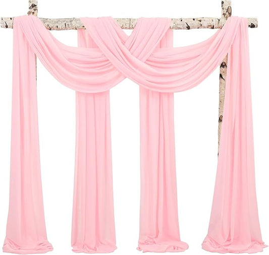 Wedding Arch Draping Fabric,4 Panels 28" x18ft Pink Wedding Arch Drapes for Ceremony Sheer Chiffon Fabric Drapes Arbor Drapery Decorations for Reception Party