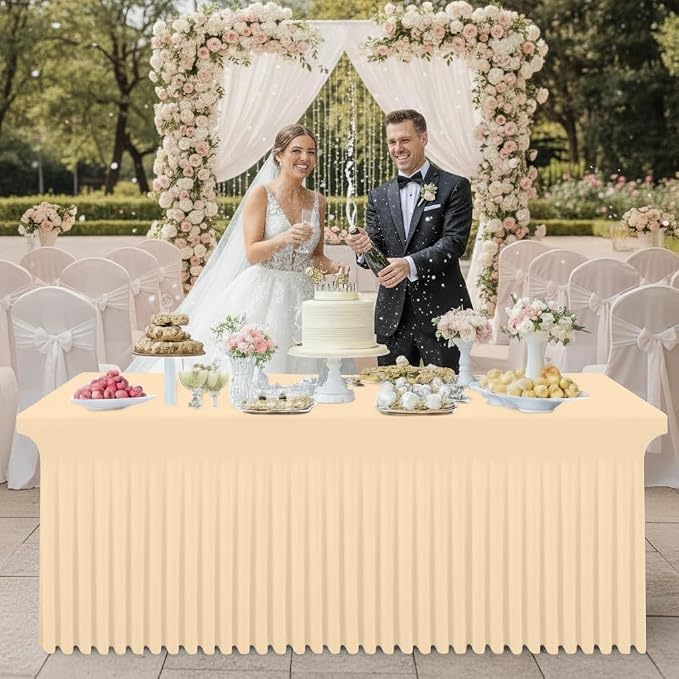 Smiry Spandex Tablecloth 2 Pack, Elastic Fitted Stretch Tablecloth for 4FT Rectangle Tables, Waterproof Washable Table Cover Skirt for Outdoor, Wedding, Banquet & Parties (Ivory, 48Lx30Wx30H Inch)