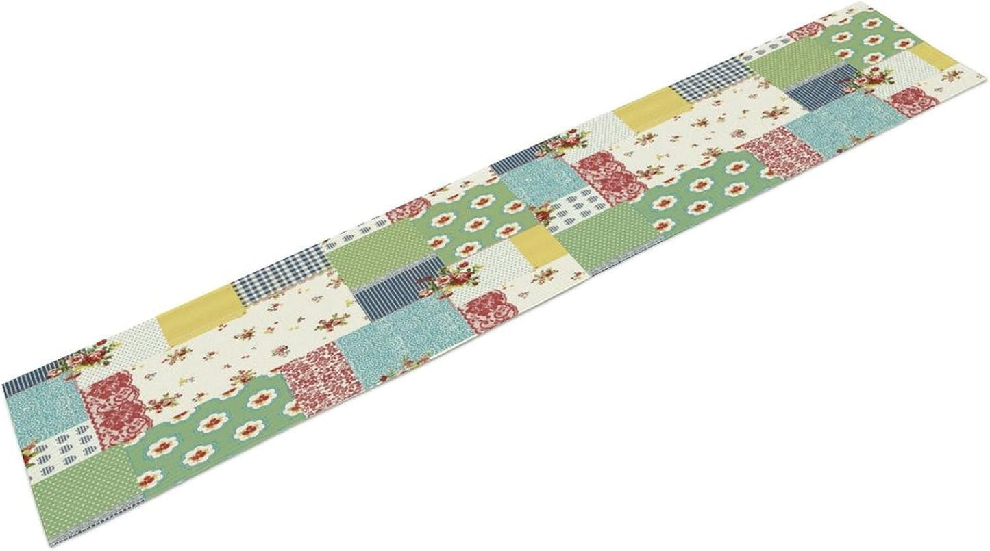 Patchwork Boho Table Runner,Vintage Colorful Floral Plaid Polka Dot Print Tablecloth Burlap for Hotel Indoors Outdoor Dining Room Kitchen Home Decor,W13X L36 in