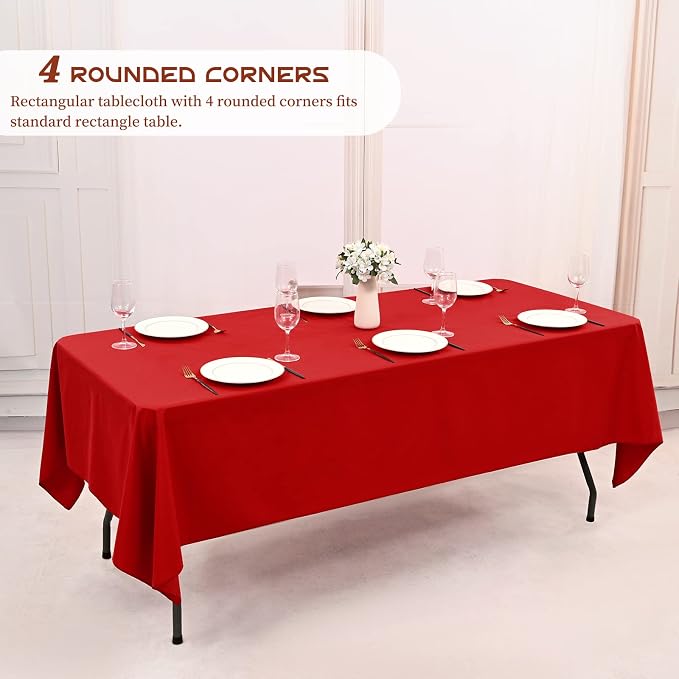 Showgeous 4 Pack Red Rectangle Tablecloth, 60 x 102 Inch, Wrinkle Resistant, Machine Washable Polyester Table Cover for Dining Table, Wedding, Parties
