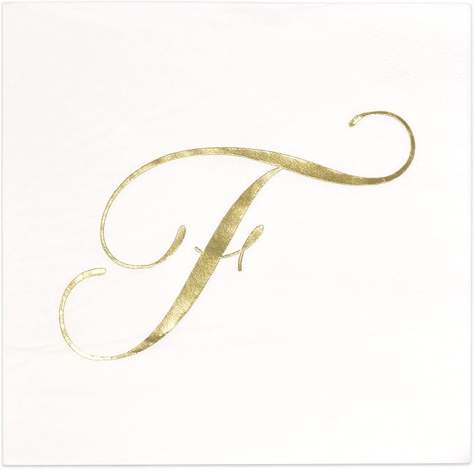 100 Monogram Letter F Cocktail Napkins Gold Foil Initial Disposable Paper Elegant Personalized Beverage Napkins Wedding Party Tableware