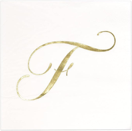 100 Monogram Letter F Cocktail Napkins Gold Foil Initial Disposable Paper Elegant Personalized Beverage Napkins Wedding Party Tableware