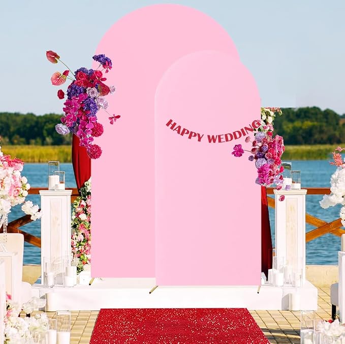 HAINARverS Set of 2 Wedding Arch Cover 6FT,7.2FT Spandex Fitted Stretchy Arch Stand Covers,2 Sided Round Top Chiara Backdrop Cover for Birthday Party Banquet Baby Shower Arch Decoration(Pink)