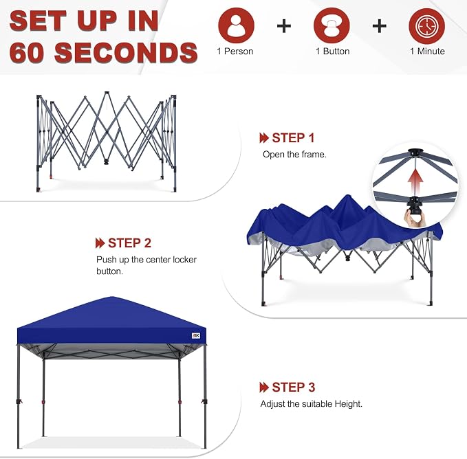 ABCCANOPY 10x10 Pop Up Canopy - Outdoor Patio Portable Canopy Tent Gazebo Heavy Duty for Backyard and Deck with 4 Sandbags and 8 Stakes (Dark Blue)