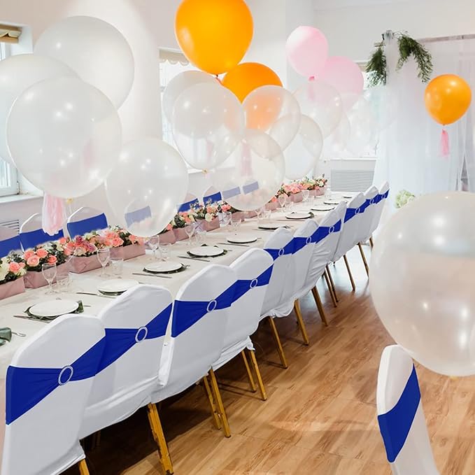 Spandex Chair Sashes Bows - Babenest 100PCS Premium Stretch Chair Cover Band with Buckle Slider Universal Elastic Chair Ties for Wedding Party Ceremony Reception Banquet Decoration (Royal Bule)