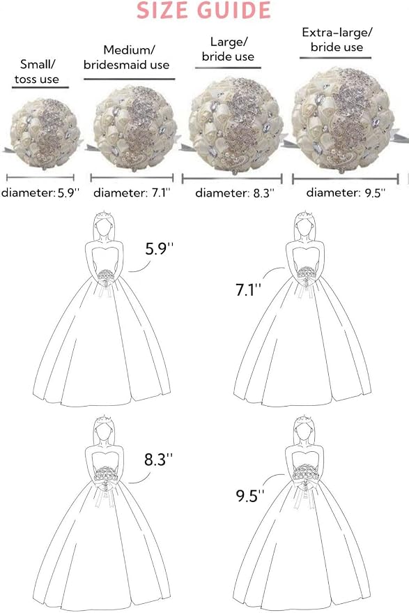 White Bridal Bouquet with Luxury Bling Rhinestone Brooch Wedding Bouquet for Bride Bridesmaid Quinceanera Satin Rose Flower Bouquet Wedding White 7.1in