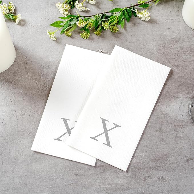 Luxenap 15.8 X 7.9 Inch Linen-Feel Guest Towels, 2000 Lettered Hand Towels - Silver Letter 'X', Sans Serif Font, White Paper Dinner Napkins, airlaid, For Restrooms And Tables - Restaurantware