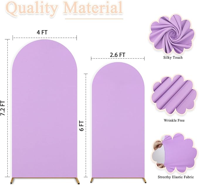 Spandex Wedding Arch Cover Set of 2 Lavender Arch Backdrop Covers 7.2ft, 6ft Arched Backdrop Frame Cover Chiara Arches Covers Stretchy Backdrops for Gender Reveal Baby Shower Balloon Decor