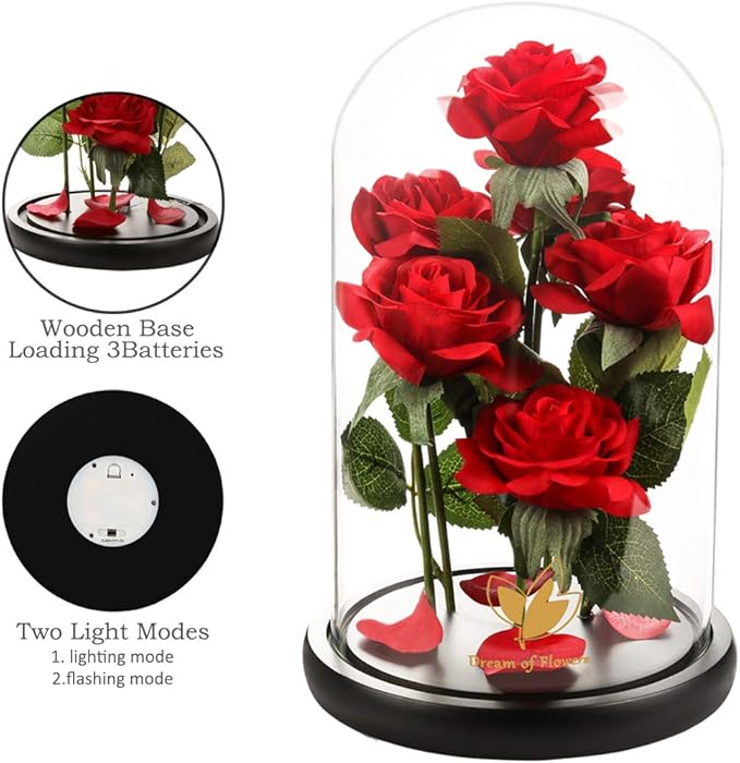 Mothers Day,Birthday Gifts for Women,Beauty and The Beast Rose,Artificial Silk Rose Preserved Forever in Glass Dome,Valentine's Day,Christmas,Anniversary,Flower Roses Gifts for Mom Wife Girlfriend