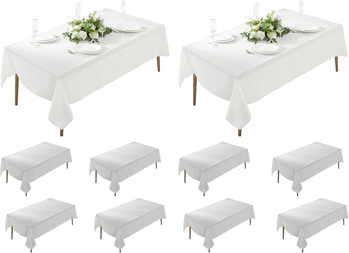 10 Pack Rectangle Tablecloth, 60 x 84 Inch White Tablecloth, 4ft Rectangle Table Cloth, Polyester Fabric Washable Tablecloth for Home, Party, Wedding or Restaurant Use.