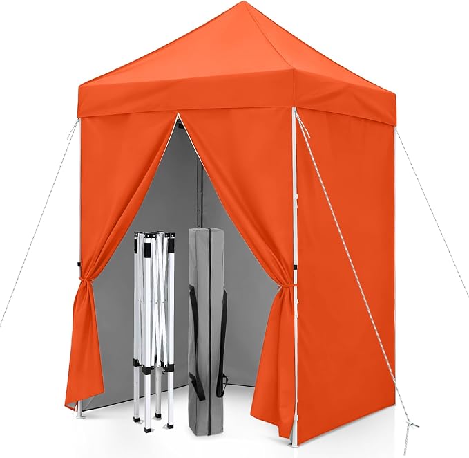 5x5 Pop Up Canopy Tent with Four Sidewalls, Instant Portable Beach Canopy, Outdoor Tent with Carry Bag for Camping, Sports, Tailgating, Events, Orange