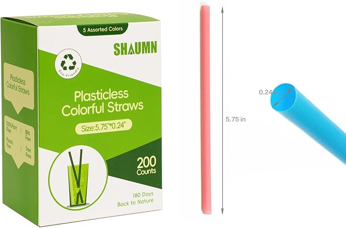 5.75" Short Cocktail Straws Plastic-Free,Colorful Disposable Drinking Straws 200pcs,Plant-Based Stylish Party Straws,A Plasticless Sturdy Drinking Straws for Hot and Cold Drinks Not Foggy