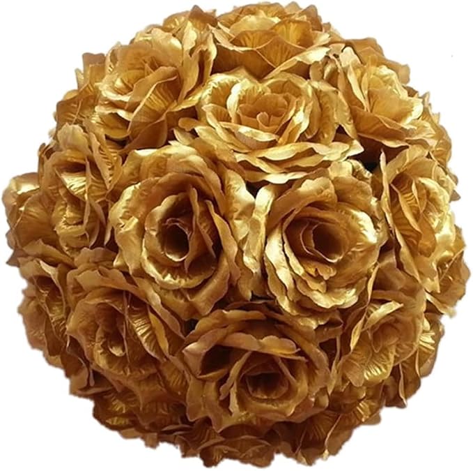 HomeABC 10 Inch Artificial Romantic Rose Flower Ball for Home Outdoor Wedding Party Centerpieces Decorations 10 Pack Golden