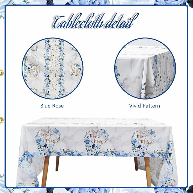 MEHOFOND 169 pcs Blue Wedding Decorations, Mr and Mrs Wedding Disposable Dinnerware, Floral Printed Bridal Shower Plates and Napkins Sets, Paper Plates Cups Party Supplies, Serve 24 Guests