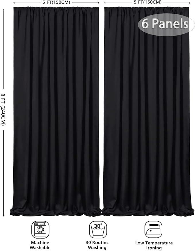 Black Backdrop Curtains Parties: Solid Polyester Backdrop Fabric Wall Backdrops Stage Wedding Decorations Drape 30ftx8ft